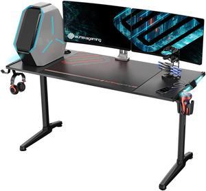Eureka Ergonomic® Gaming Computer Desk 55" Home Office Gaming PC Tables New Polygon Legs Design with RGB LED Lights, COLONEL SERIES GIP-55B, Black