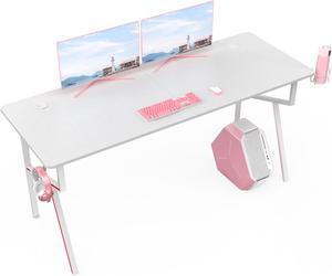 Eureka Gaming® Captain K Series 63'' E-sport Desk, Home Office Gaming Computer Desk, K Shaped Gamer Workstation with Free Controller Stand, Cup Holder, Headphone Hook & Mousepad, White