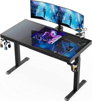 Eureka Ergonomic GTG-EVO 55" Spectrum RGB Built-in PC Computer Case Electric Standing Glass Desk with Charging USB Port, Computer Tower All-in-one Table, Black