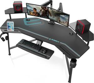 Gaming Desk with LED RGB Lights 47 Inch PC Computer Desk Y Shaped Gamer  Setup Accessories for Sons' Gift Game Table Gamer Handle Rack Cup Holder &  Headphone Hook Black and red