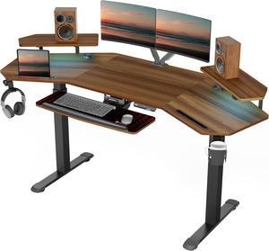 EUREKA ERGONOMIC Aero 72'' Large Standing Desk with Keyboard Tray, Studio Music Desk, LED Convertible Shelves, Dual Motor Electric Height Adjustable, Gaming Recording Live Stream, Slot Design Walnut