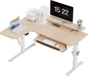 EUREKA ERGONOMIC 61" Standing Desk with Keyboard Tray, L Shaped Adjustable Standing Desk with Monitor Stand, Office Dual Motor Electric Stand Computer Desk, Stand Up Corner Desk, Maple Left