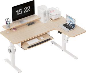 EUREKA ERGONOMIC 61" Standing Desk with Keyboard Tray, L Shaped Adjustable Standing Desk with Monitor Stand, Office Dual Motor Electric Stand Computer Desk, Stand Up Corner Desk, Maple Right