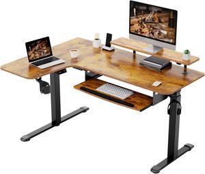 EUREKA ERGONOMIC 61" Standing Desk with Keyboard Tray, L Shaped Adjustable Standing Desk with Monitor Stand, Office Dual Motor Electric Stand Computer Desk, Stand Up Corner Desk, Rustic Brown Left