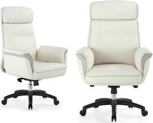 EUREKA ERGONOMIC Executive Office Chair, High Back Tiltable, Luxury Leather, Comfortable Heavy Duty, Gaming Computer Chair, Wide Seat Adjustable Swivel, Big Tall Chair, White