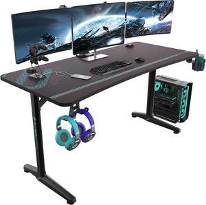 Eureka Ergonomic 60" Gaming Desk, Captain Series Home Office Computer Desk with Large Carbon Fiber Surface, Polygon Legs Design, Free Mouse pad, Controller Stand, Cup Holder, Headphone Hook, Black