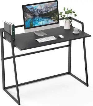 41" Folding Computer Desk - No Assembly Space Saving Writing Workstation Black 41" Folding Computer Desk - No Assembly Space Saving Writing Workstation Black