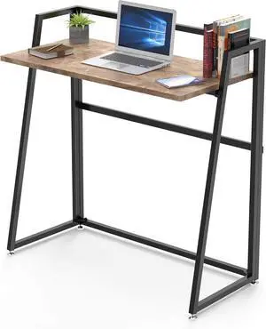 33" Teak Wood Folding Computer Desk - No Assembly Small Space Workstation 33" Teak Wood Folding Computer Desk - No Assembly Small Space Workstation