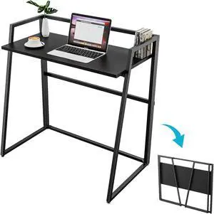 33" Teak Wood Folding Computer Desk - No Assembly Small Space Workstation Black 33" Teak Wood Folding Computer Desk - No Assembly Small Space Workstation Black