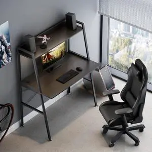 48" Ladder Computer Desk with 2-Tier Storage Shelves & Bookshelf Black 48" Ladder Computer Desk with 2-Tier Storage Shelves & Bookshelf Black