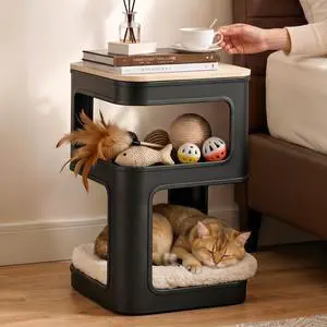 EUREKA ERGONOMIC 3-Tier Metal Side Table with Cat Bed, 2-in-1 End Table for Pet Lovers, No Assembly Required, Sturdy Iron Frame - Black EUREKA ERGONOMIC 3-Tier Metal Side Table with Cat Bed, 2-in-1 End Table for Pet Lovers, No Assembly Required, Sturdy Iron Frame - Black