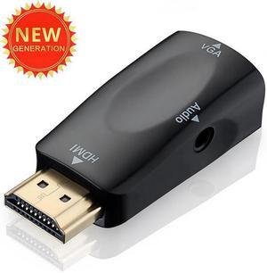 HDMI Male To VGA Female Converter Box Adapter With Audio Cable For PC HDTV + 3.5mm AV Audio Cable For PC Black