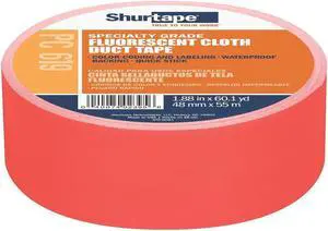 Shurtape PC 619 Specialty Grade, Fluorescent Cloth Duct Tape, 48mm x 55m, Fluorescent Orange, 1 Roll 101639