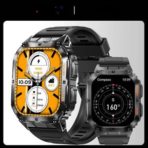 Tactical Smart Watch Men 1.96" AMOLED Screen Heart Rate Blood Oxygen Monitoring Fitness Tracker Sport Mode With Compass IP68