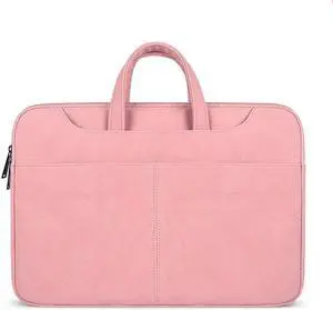 ST06S Waterproof PU Leather Zipper Hidden Portable Strap One-shoulder Handbag for 15.6 inch Laptops, with Magic Stick & Suitcase Belt (Pink)