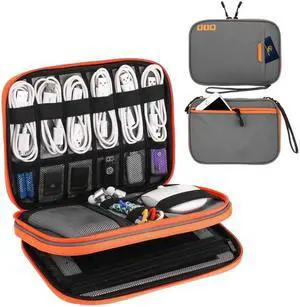 Multi-functional Headphone Charger Data Cable Storage Bag Portable Power Pack, Size:M, 25 x 18 x 5cm (Grey)