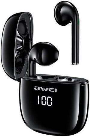 awei T28P Bluetooth V5.0 TWS Ture Wireless Sports LED Display Headset with Charging Case(Black)