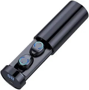 F9-6 TWS CVC8.0 Noise Cancelling Touch Bluetooth Earphone with Pull-out Cylindrical Charging Box, Support LED Power Digital Display & Call & Siri(Black)