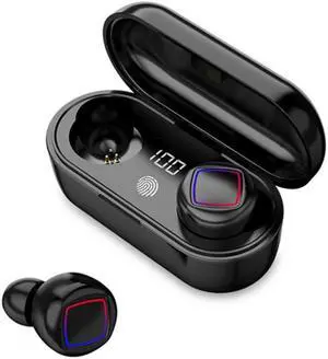 TWS Fingerprint Touch Bluetooth Headset LED Battery Display With Charging Bin(Black) (Black)