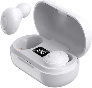 T8 TWS Intelligent Noise Cancelling IPX6 Waterproof Bluetooth Earphone with Magnetic Charging Box & Digital Display, Support Automatic Pairing & HD Call & Voice Assistant (White)