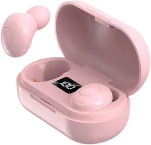 T8 TWS Intelligent Noise Cancelling IPX6 Waterproof Bluetooth Earphone with Magnetic Charging Box & Digital Display, Support Automatic Pairing & HD Call & Voice Assistant (Pink)