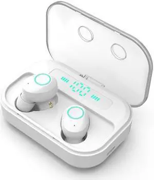 M7 TWS V5.0 Binaural Wireless Stereo Bluetooth Headset with Charging Case and Digital Display (White)
