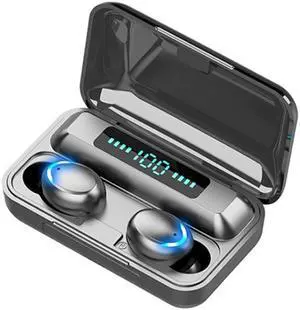 F9-5 Bluetooth 5.0 TWS Wireless Binaural Bluetooth Earphone with Charging Box & Support Call  & LED Digital Display (Black)