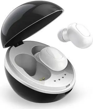 A10 TWS Space Capsule Shape Wireless Bluetooth Earphone with Magnetic Charging Box & Lanyard, Support HD Call & Automatic Pairing Bluetooth (Black White)