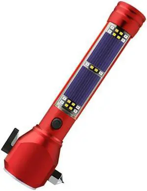 Multi-functional Car Safety Hammer Solar Alarm Emergency Working Flashlight (Red)