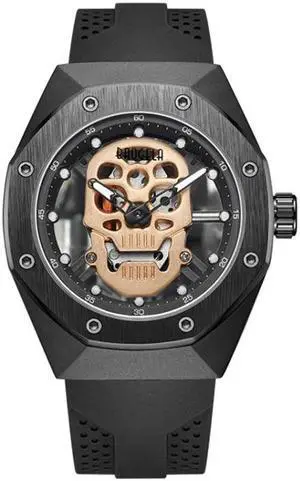 BAOGELA 1902 Skull Luminous Dial Silicone Strap Quartz Watch For Men (Black Rose Gold)