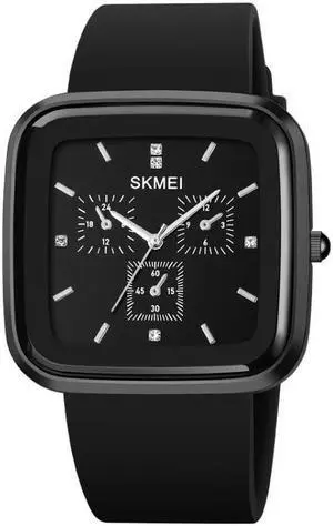 SKMEI 1902 Stainless Steel Buckle Silicone Strap Waterproof Quartz Watch (Black+Black)