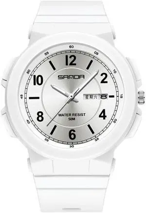 SANDA 6097 TPU Strap Dual Calendar Waterproof Electronic Watch (White)