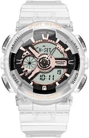 SANDA 298 Watch Men And Women Transparent Watch Waterproof Multi Functional luminous Movement Double Display Couple Electronic Watch (Rose Gold Woman)