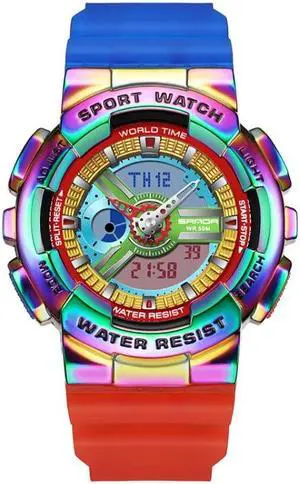 SANDA 3137 TPU Strap Luminous Waterproof Dual Display Electronic Watch (Multicolor)