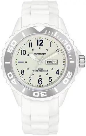 SANDA 1053 Womens TPU Strap Dual Display Waterproof Electronic Watch (White)