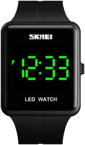SKMEI 1541 Fashion Led Watch Square Couple Model Waterproof Electronic Watch Silicone Watch (Black)