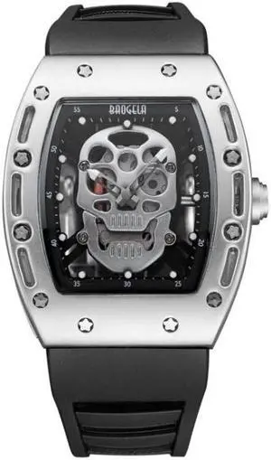 BAOGELA 1612 Skull Silicone Mens Watch Waterproof Sports Quartz Watch (Steel Shell White Skull)