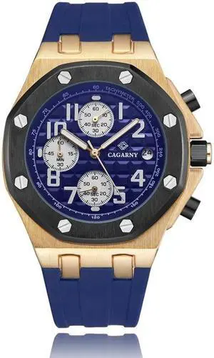CAGARNY 6867 Six-Needle Multifunctional Quartz Sports Watch for Men (Rose Gold + Blue) Black