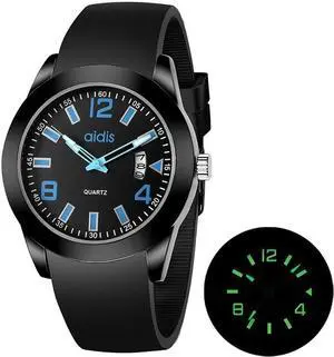 addies MY-1601 Luminous Version Silicone Watchstrap Quartz Watch, Support Calendar (Blue) Black