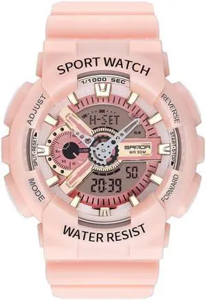 SANDA Outdoor Leisure Waterproof Multifunctional Luminous Electronic Watch (Sakurami Pink Men)
