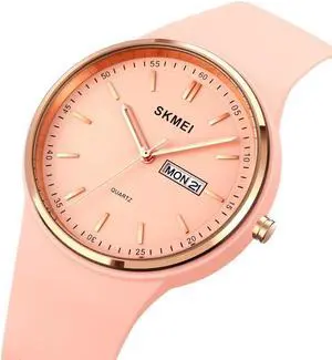 SKMEI 1747 Simple Bar scale Dial Silicone Strap Quartz Watch for Ladies (Pink)