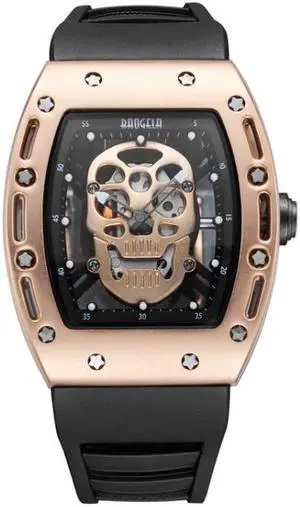 BAOGELA 1612 Skull Silicone Mens Watch Waterproof Sports Quartz Watch (Rose Gold Shell Rose Skull)