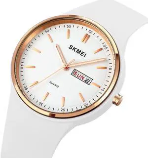 SKMEI 1747 Simple Bar scale Dial Silicone Strap Quartz Watch for Ladies (White)