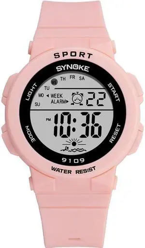 SYNOKE 9109 Student Multifunctional Waterproof Colorful Luminous Electronic Watch (Pink)