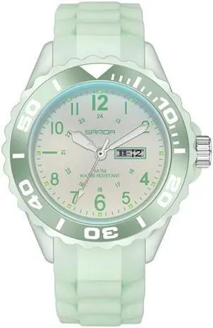 SANDA 1053 Womens TPU Strap Dual Display Waterproof Electronic Watch (Matcha Green)
