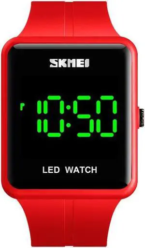 SKMEI 1541 Fashion Led Watch Square Couple Model Waterproof Electronic Watch Silicone Watch (Red)