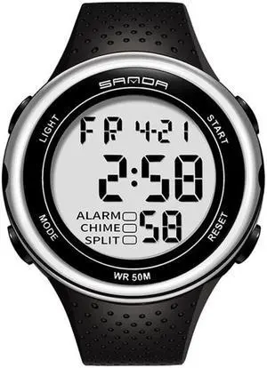 SANDA 375 Watch For Male Students Simple Casual Electronic Watch Sports Waterproof Luminous Watch (Silver)
