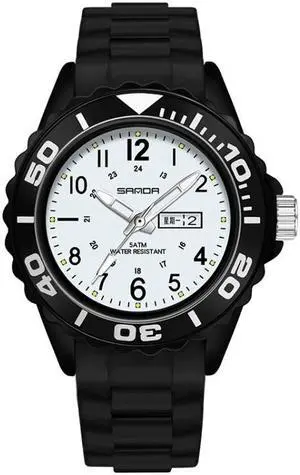 SANDA 1053 Womens TPU Strap Dual Display Waterproof Electronic Watch (Black White)