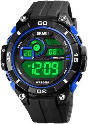 SKMEI 1756 Dual Time Countdown Alarm Clock Men Sports Luminous Electronic Watch (Blue) Black