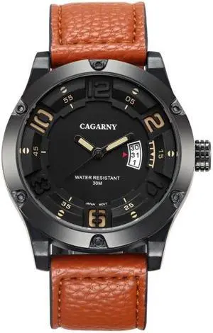CAGARNY 6858 Fashion Dual Quartz Movement Wrist Watch with Leather Band (Brown)
